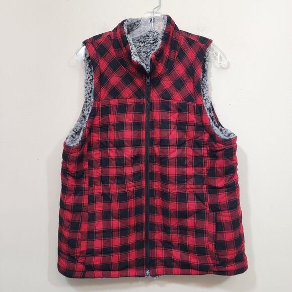 Maurices reversible full zip sherpa Buffalo check plaid vest womans size extra l - Picture 2 of 10